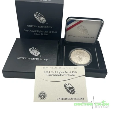 2014 Civil Rights Act of 1964 Uncirculated Silver Dollar with Box & COA - Image 1 of 4