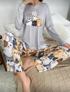 CATO DIBUJOS ANIMADOS Gris Animal Mujer Damas Pijamas Pijamas Regalo Novedad Talla 8 10 12/14 16 - Imagen 1 de 10