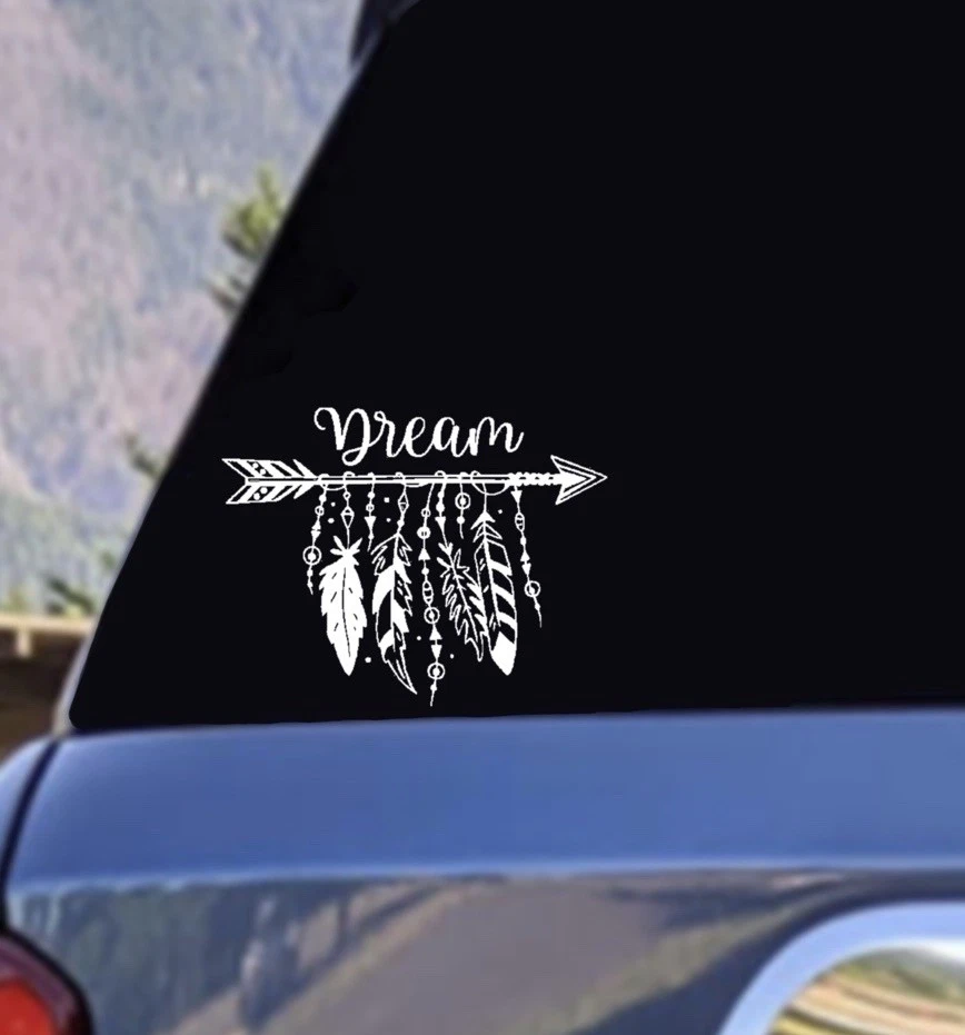 BOHO DREAM PLUMAS FLECHA COCHE VENTANA CALCOMANÍA IMPERMEABLE VINILO CALCOMANÍA PEGATINA Foto 1 de 1