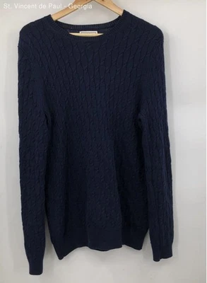 Jos. A. Bank Navy Pullover Cable Knit 100% Pima Cotton Sweater Men's S Oversized - Image 1 of 4