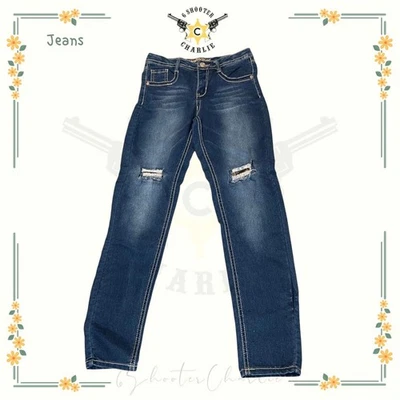 Pantalones de mezclilla WallFlower ajustados niños niñas 16 desgastados dorados lentejuelas solapa bolsillo Foto 1 de 4