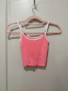 Katie J Nyc Girls Adjustable Neon Pink Cropped Tank Top Size Large L - Picture 1 of 3