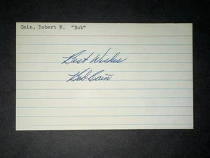 INDIOS de 1940: Bob Cain, firmado 3x5, fallecido 1997 - Imagen 1 de 1