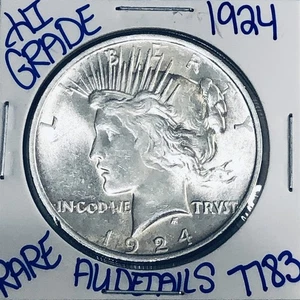 1924 SILVER PEACE DOLLAR AUTHENTIC HI GRADE U.S. MINT COIN FREE SHIPPING 7783 - Imagen 1 de 3