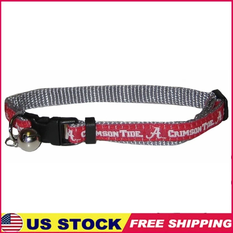 Alabama Crimson Tide Cat Collar Adjustable Durable Nylon W/ Steel D Ring & Bell - Image 1 of 3