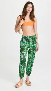 Fabulous $298 Tory Burch PRINTED BEACH PANT Women's M Color Green Rayure Fleur - Picture 1 of 10