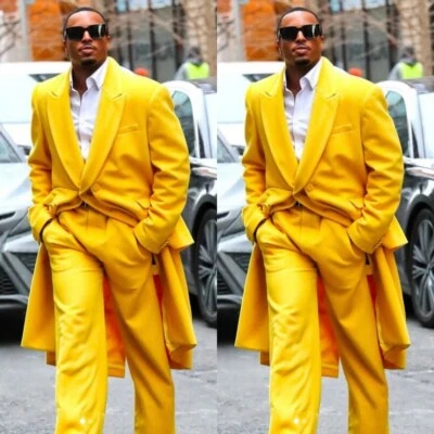 Trajes amarillos para hombre abrigo largo pico solapa fiesta moda formal hombre blazers 2 piezas Foto 1 de 4