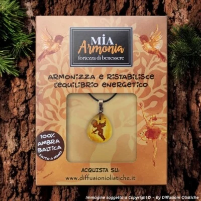 Ciondolo inciso a mano con simbolo CUPIDO in Ambra Baltica e Argento - Immagine 1 di 3