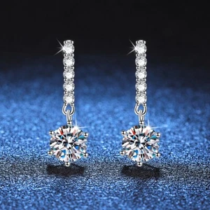 Classic 2.5CT Moissanite Drop Dangle Stud Earrings White Gold Plated in Silver - Picture 1 of 4