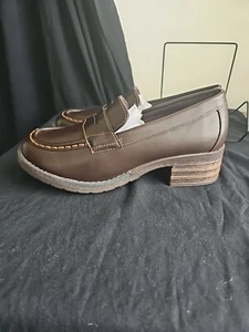 Eastland Womens Newbury Chunky Heel Brown Leather Loafer Size 7.5 Shoes Slip On  - Picture 1 of 6
