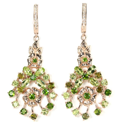 Chromdiopsid Turmalin Peridot Ohrringe 925 Silber 585 Roségold vergoldet - Bild 1 von 3