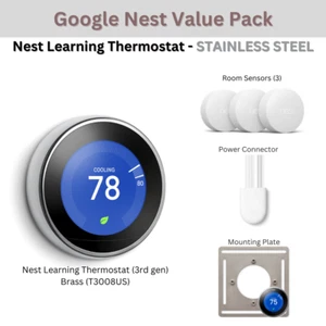 VALUE PACK: Nest Learning Thermostat 3rd gen + 3x Room Sensors + Power Connector - Picture 1 of 6
