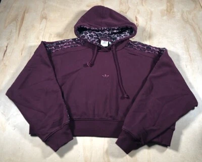 A4254 Forever 21 Women's Cropped Sweatshirt Size Large Hooded Red Burgundy L - Image 1 of 4