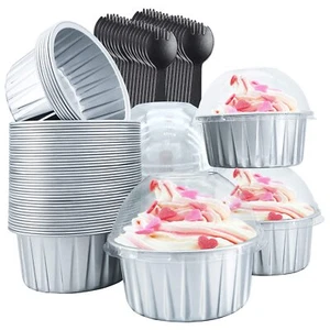Cupcake Liners With Dome Lids 50 Pack 5oz Aluminum Foil Baking Cups Muffin Tinso - Picture 1 of 7