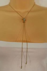 Women Skinny Gold Metal Long Fringes Fashion Jewelry Necklace Bling Cross Charm  - Picture 1 of 1