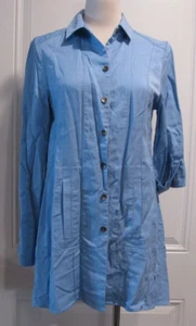 Camicia tunica NUOVA Soft Surroundings 100% Lyocell blu colletto rotolo linguetta manica XS - Foto 1 di 4