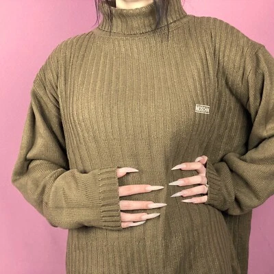 Suéter Moschino Jeans Vintage Para Mujer Cuello Alto Tejido Años 90 - S Marrón Acrílico Foto 1 de 4
