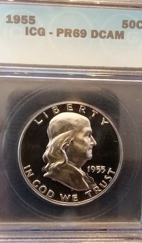 1955 ICG PR69 DCAM FRANKLIN HALF ** PRICE GUIDE $50,000 - POP 4/0 - VERY RARE ** Cover