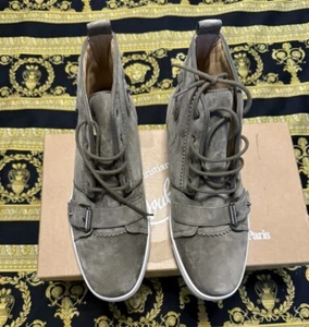NEW Christian Louboutin Mens Nono Strap Flat High Top Suede Veau Sneakers 41.5 - Picture 1 of 7