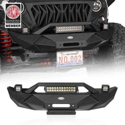 Black Front Bumper w/ 72W LED Light Bar & Spotlights for 07-18 Jeep Wrangler JK Foto 1 de 4
