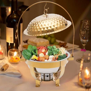 Juego de bandeja de calentamiento para chafer, servidores buffet y calentadores redondos de acero inoxidable de 4,5 L - Imagen 1 de 11