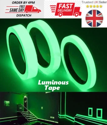 Glow In The Dark Sticky Tape Self Adhesive Luminous Safety Film Sticker Roll 10m - Image 1 of 4