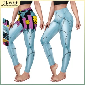 The Nightmare Before Christmas Jack Sally Leggings Women Sexy Elastic Yoga Pants - Picture 1 of 16