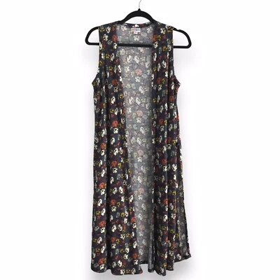 LuLaRoe Joy Womens Sz Small Sleeveless Duster Vest Floral Gray Ribbed Long Boho - Image 1 of 4
