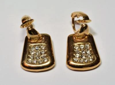 Vintage Merkiert Schwan Goldfarbig Klar Swarovski Kristall Ohrstecker - Bild 1 von 2