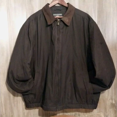 Dockers Stain Defender Men's Black XXLT Bomber Jacket Suede Collar Fleece Lined  - Image 1 of 4