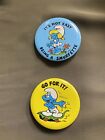 Smurfs Vintage pinback button 2.25” Lot Of 2 Cartoon Advertising