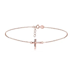 Rose Gold Tone over Sterling Silver Cross Chain Anklet - Picture 1 of 3