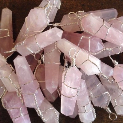Rose Quartz Wire Wrap Pendant Handmade Chakra Crystal Necklace LOT of 3 Bulk - Image 1 of 4