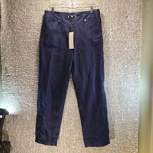 Jones New York Pants Women 100% Linen NAVY Roll Tab Hem 10 Petite Pockets NWT - Picture 1 of 11