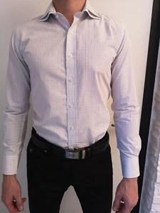 CAMICIA UOMO BIANCA A RIGHE MANICA LUNGA XACT TAGLIA SMALL - Foto 1 di 8