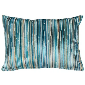 Lussuosa copertura cuscino in velluto velluto a righe astratte a righe boudoir blu acqua. 17x12" - Foto 1 di 3