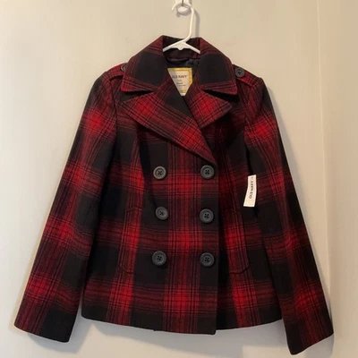 Old Navy Wool Blend Plaid Double Breasted Pea Coat Jacket Women's Size Small - Image 1 of 4