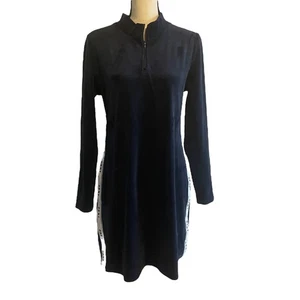 DKNY Sporty Chic Velour Dress Long Sleeve Mock Neck Logo Side Stripes Size Large - Picture 1 of 6