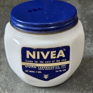 NOS Vintage Nivea Skin Cream in Milk Glass Jar Original Label Duke Laboratories - Picture 1 of 5