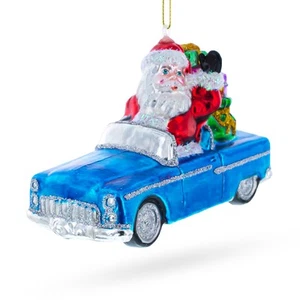 Babbo Natale in Auto Cabrio Caricato con Regali Vetro Soffiato Decorazione Natalizia - Foto 1 di 6