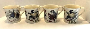 4 Lenox Winter Greetings brid Coffee Mug Cups by Catherine McClung Gold Rim - Picture 1 of 6