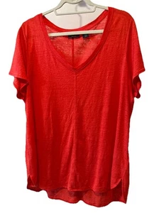 T-shirt donna Tahari taglia 1X rossa manica corta scollo a V 100% lino - Foto 1 di 3