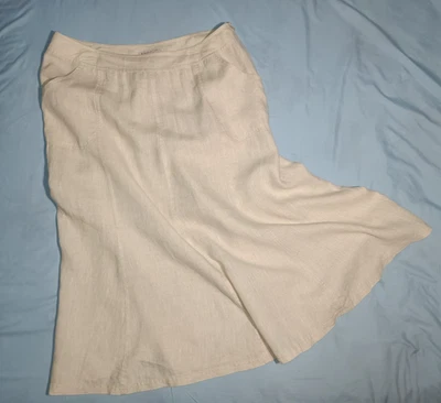 JM Collection Maxi Skirt Women's 14W  Linen 8 Panels Pockets Side Zip Full Tan - Image 1 of 4