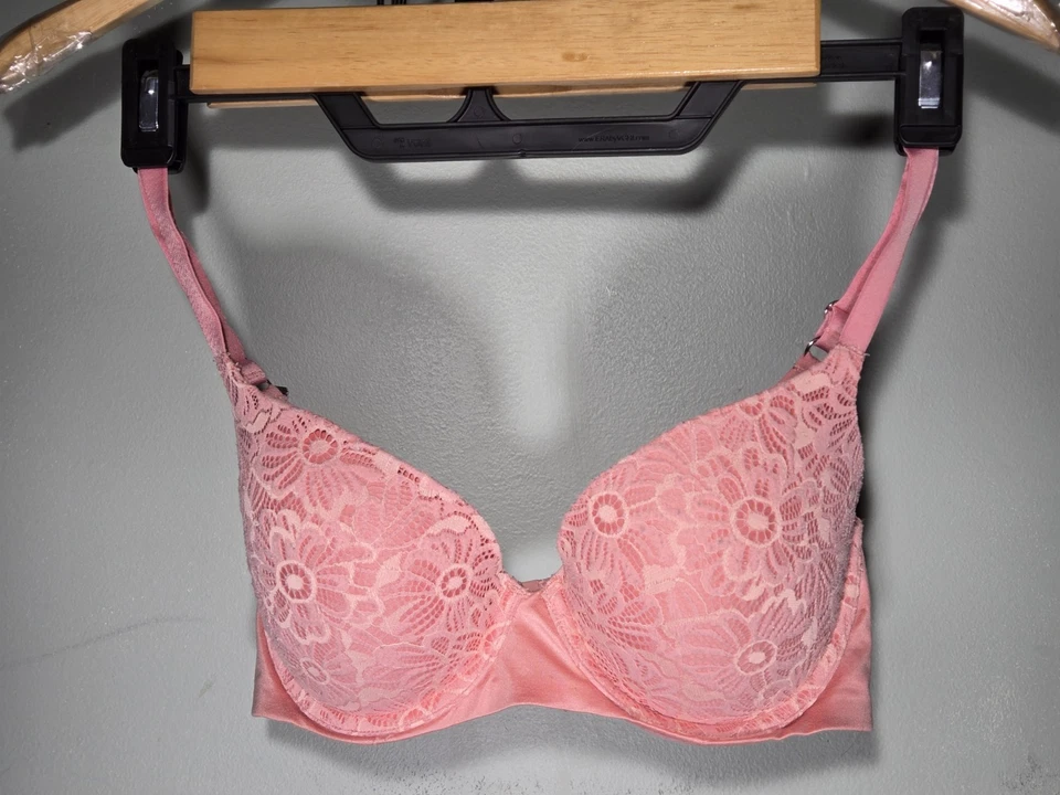 Sujetador push up bralette de encaje Aerie 34D rosa real soleado Demi Foto 1 de 4