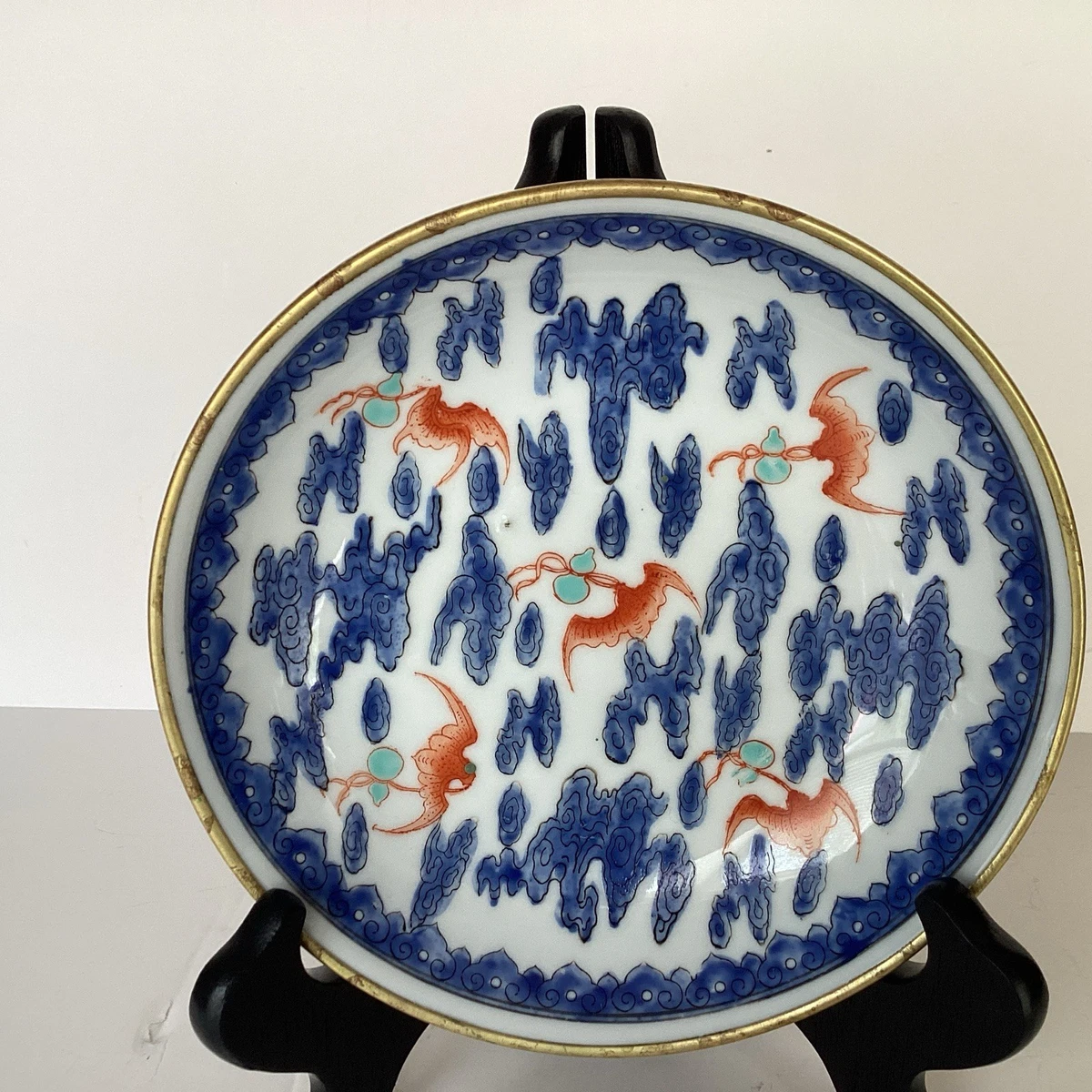 舶来品 中国古磁 雪花藍釉 留白 梅紋 大海碗 大型茶碗 観賞