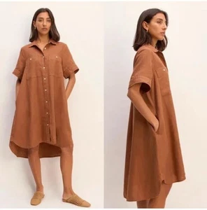 Everlane Button Down Shirt Dress Sz 8 With Pockets - 100% Cotton Tan M - Picture 1 of 15