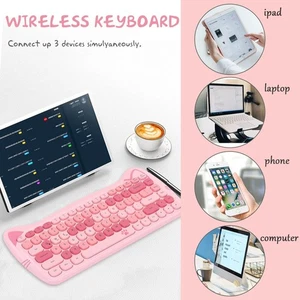 AJAZZ 3060i Cute Retro Typewriter Cat 60% Wireless Membrane Keyboard - Picture 1 of 20
