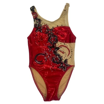 Fantasia de Collant de Ginástica de Dança com Strass Vermelho YL/XL ou A XS Alça Ajustável - Imagem 1 de 4