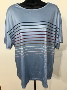 DROIMP shirt top Blouse Baby Blue Striped Short Sleeve women’s XL - Picture 1 of 8