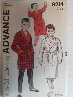 Robe Advance Sewing Pattern 9214 Boys Size 4 Cut VTG 50's Long Short Bath Tie - Image 1 of 4